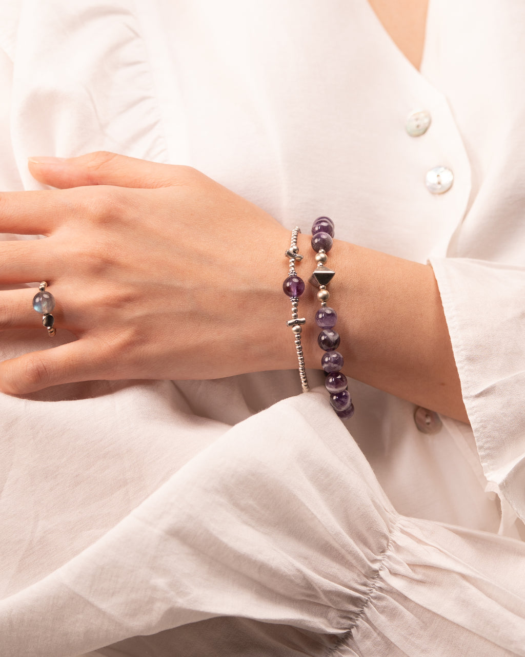 Pyramid of Power - Dream Amethyst & Silver Focus Bracelet