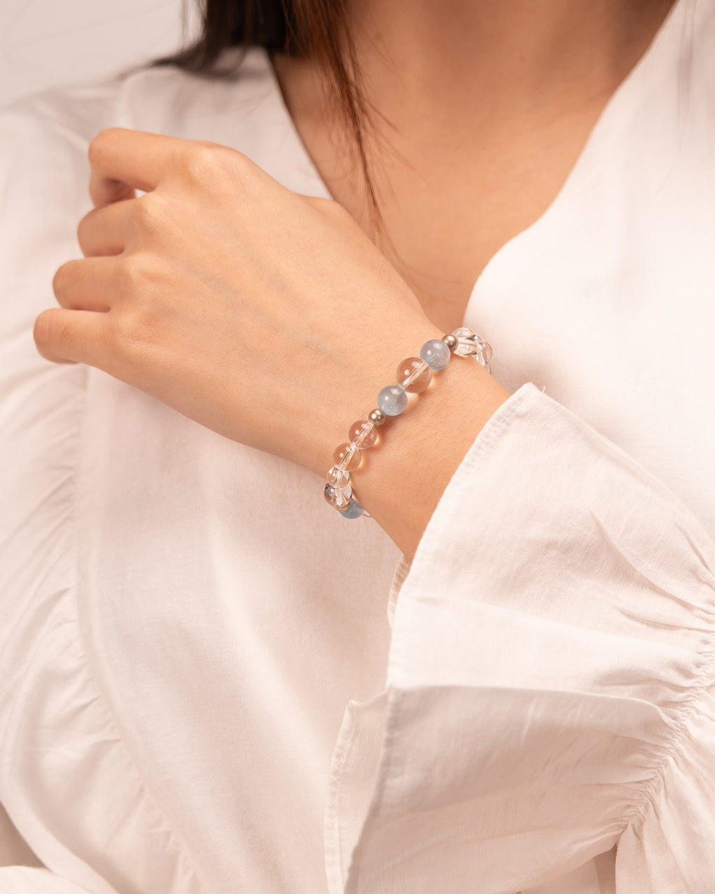 Oceanic Whispers - Aquamarine & Clear Quartz Clarity Bracelet