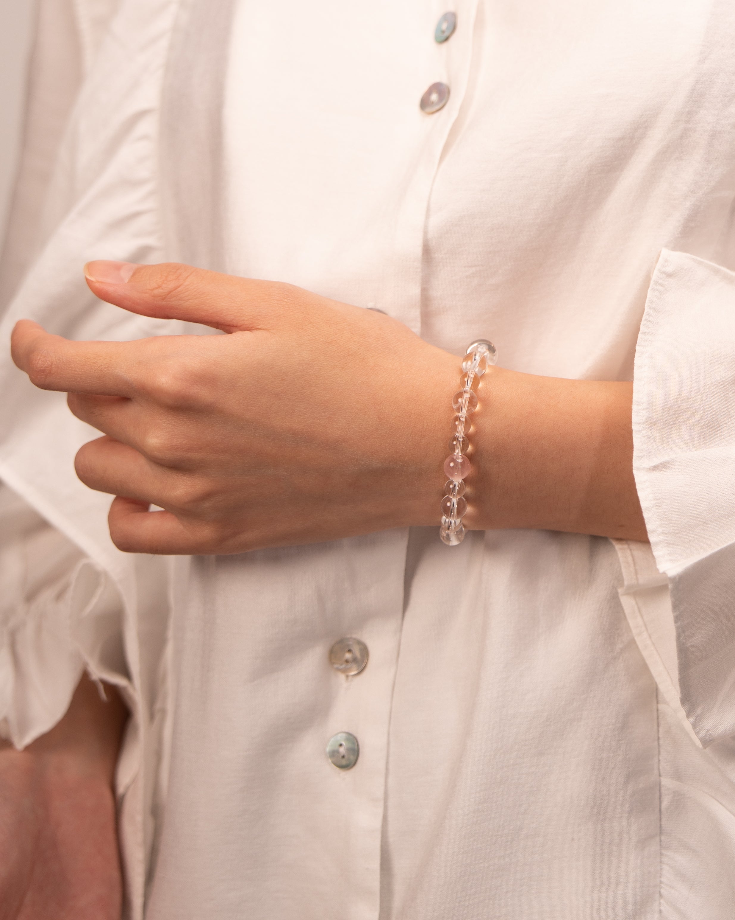 The Empath's Heart - Madagascar Rose Quartz & Clear Quartz Healing Bracelet