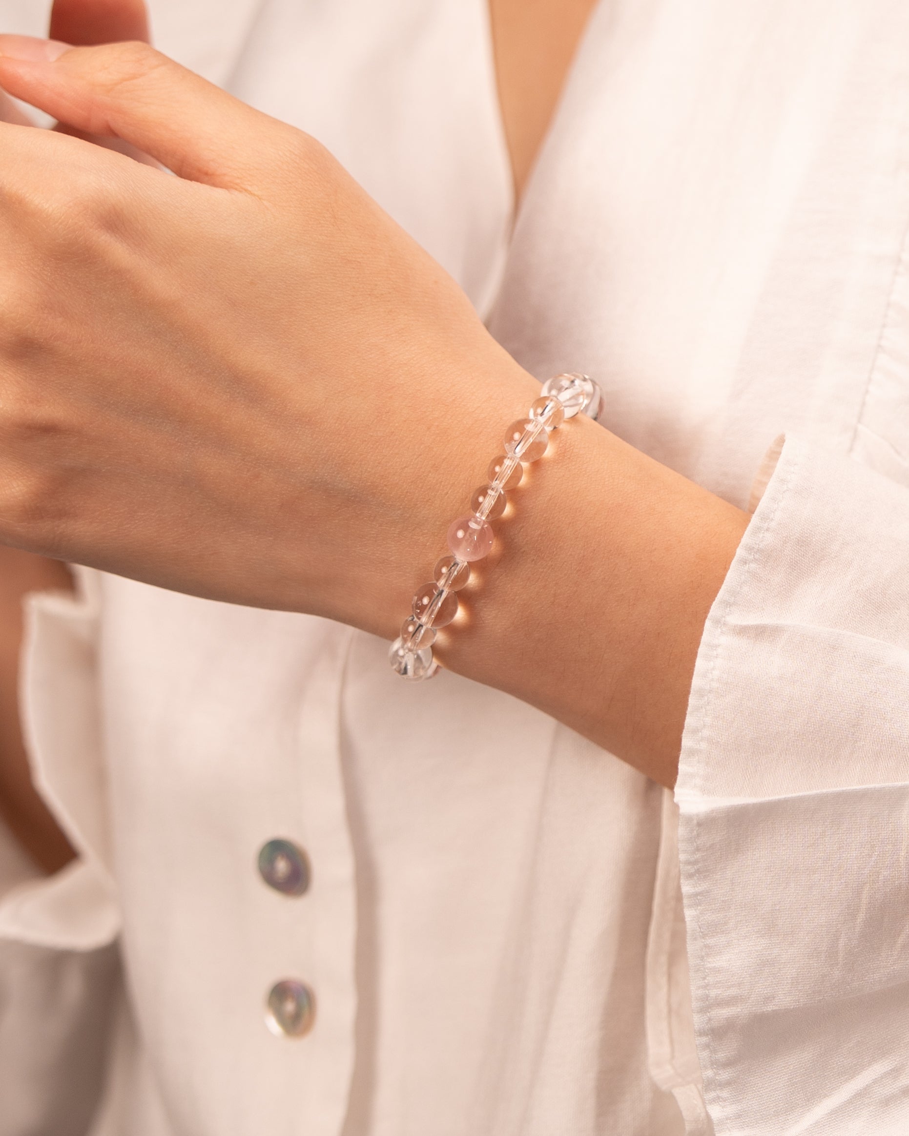 The Empath's Heart - Madagascar Rose Quartz & Clear Quartz Healing Bracelet