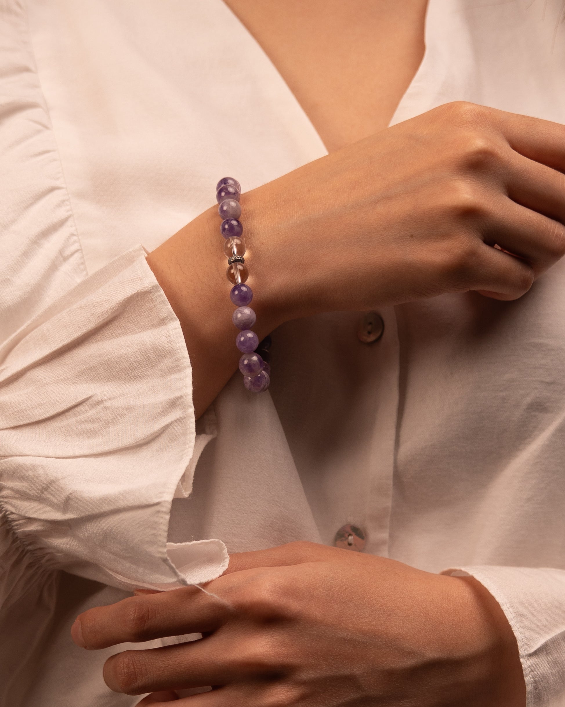 Soulful Serenity - Purple Agate & Clear Quartz Gentle Healer Bracelet