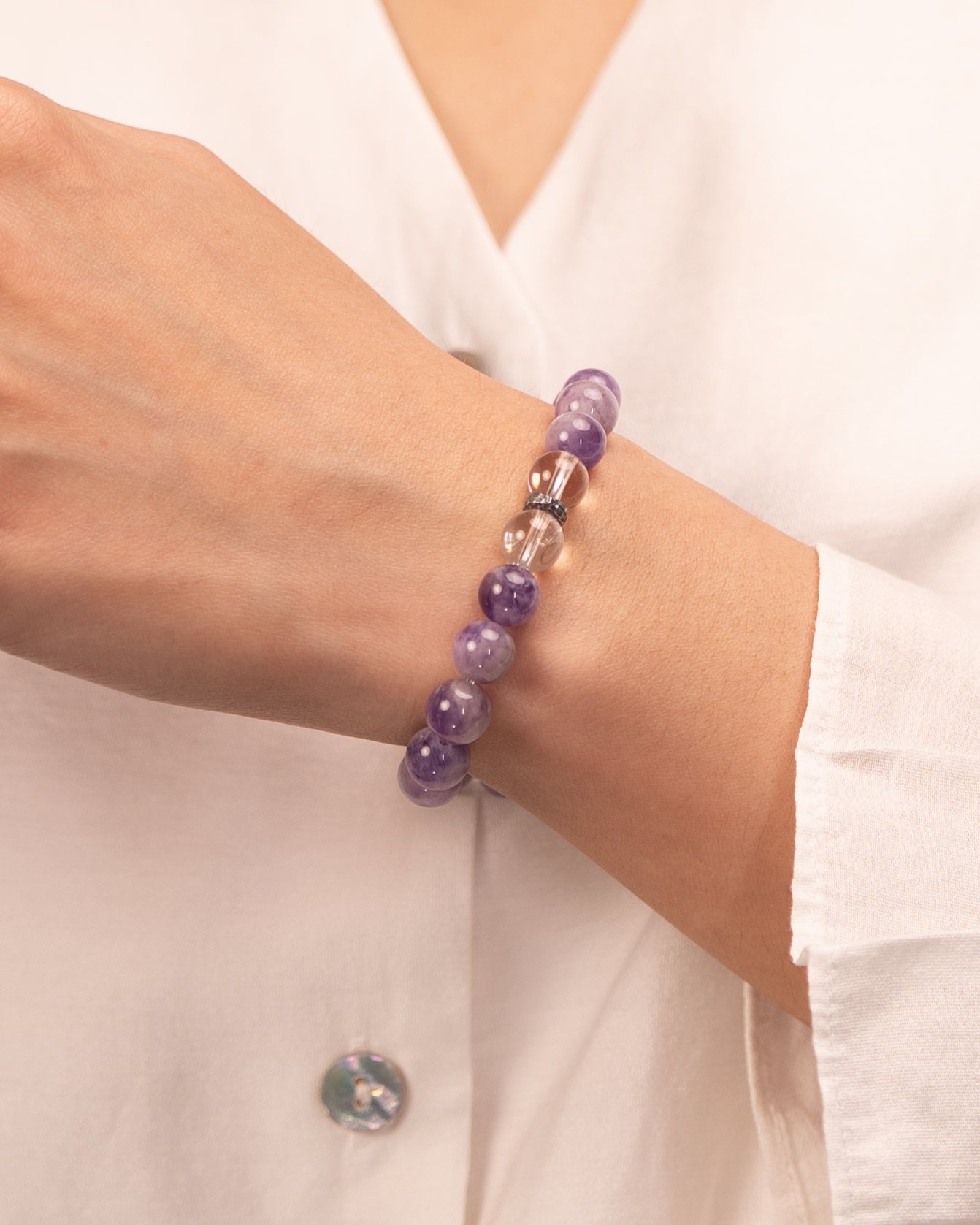 Soulful Serenity - Purple Agate & Clear Quartz Gentle Healer Bracelet