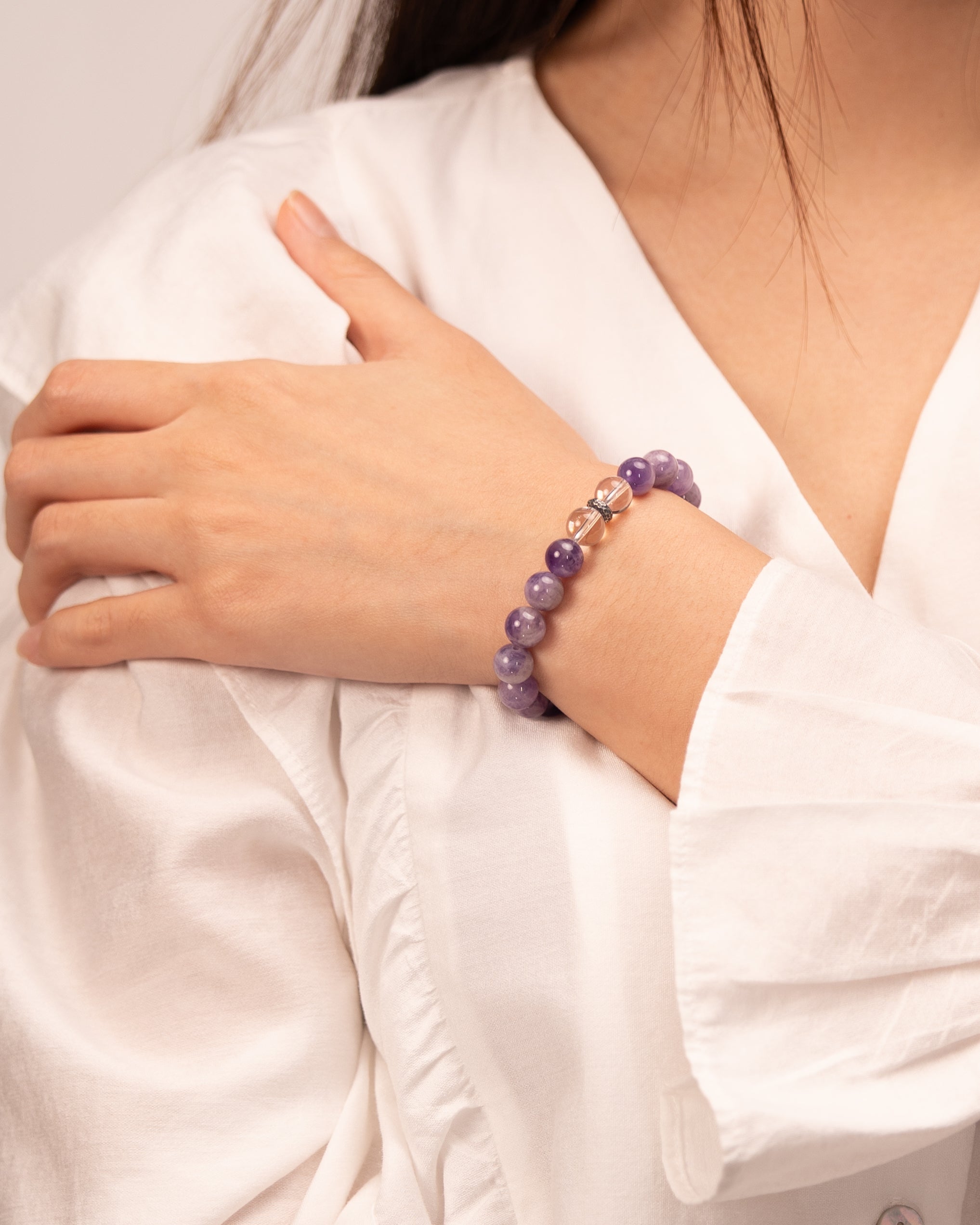 Soulful Serenity - Purple Agate & Clear Quartz Gentle Healer Bracelet