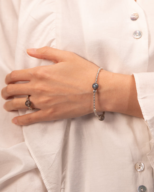 Galactic Compass - Grey Moonstone & Sterling Silver Knot Bracelet Main Image