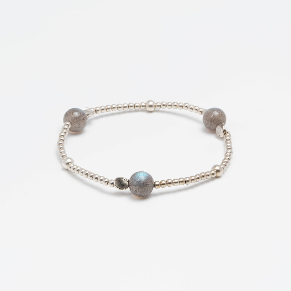 Galactic Compass - Grey Moonstone & Sterling Silver Knot Bracelet