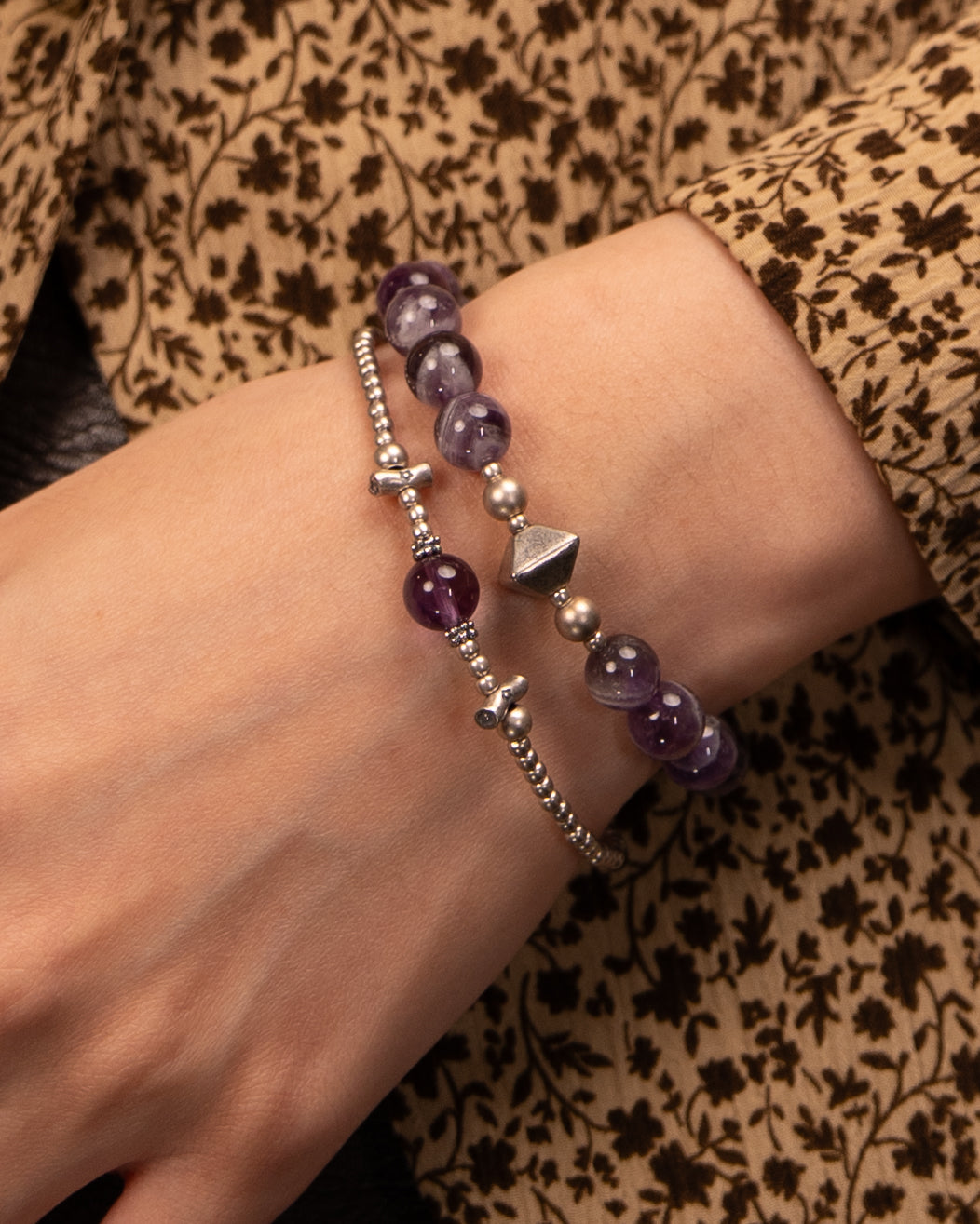 The Aligned Mind - Amethyst & Structured Silver Bracelet