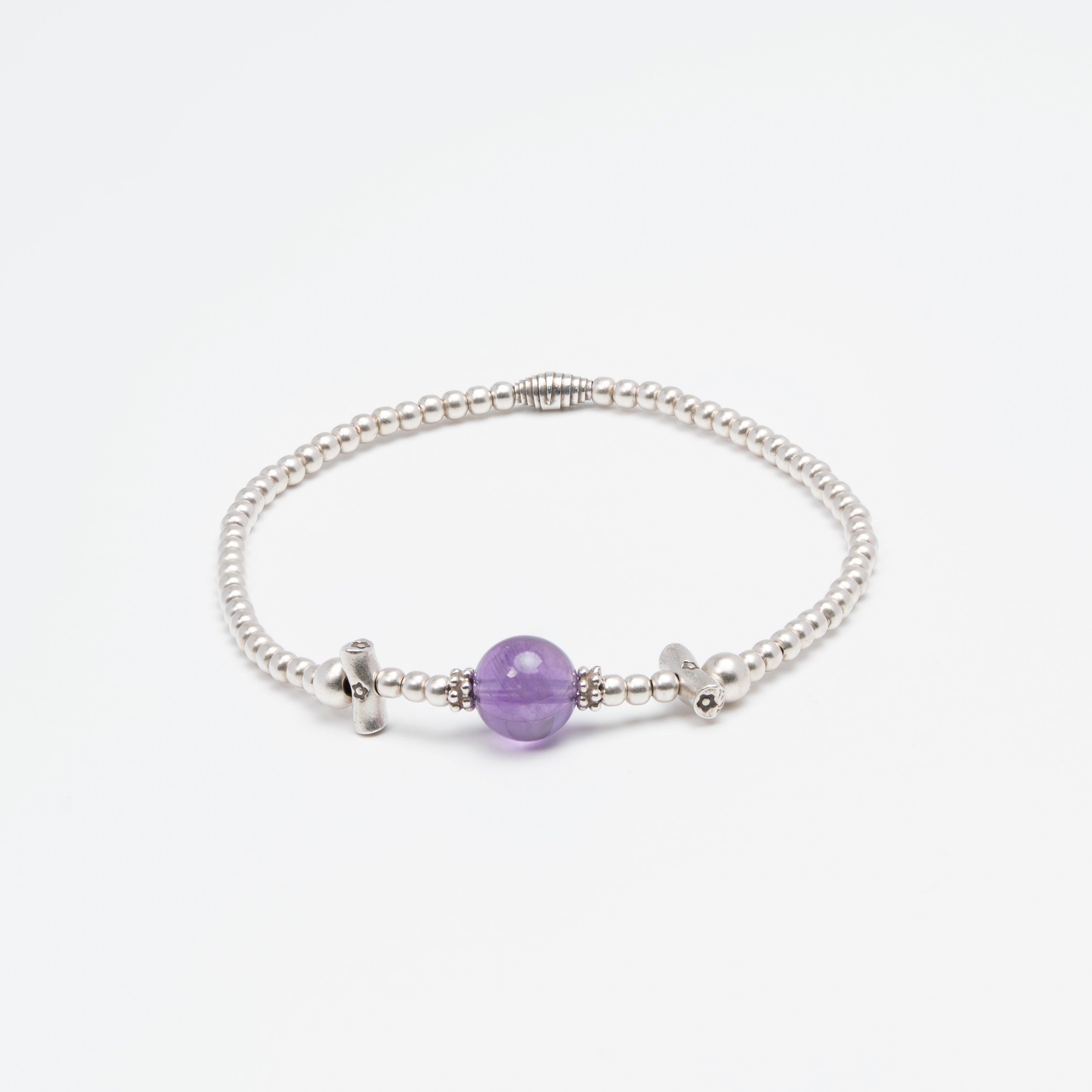The Aligned Mind - Amethyst & Structured Silver Bracelet