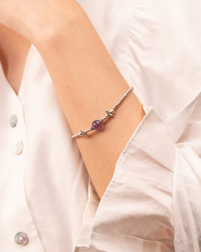 The Aligned Mind - Amethyst & Structured Silver Bracelet Main Image