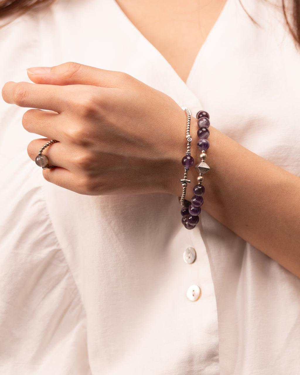 The Aligned Mind - Amethyst & Structured Silver Bracelet