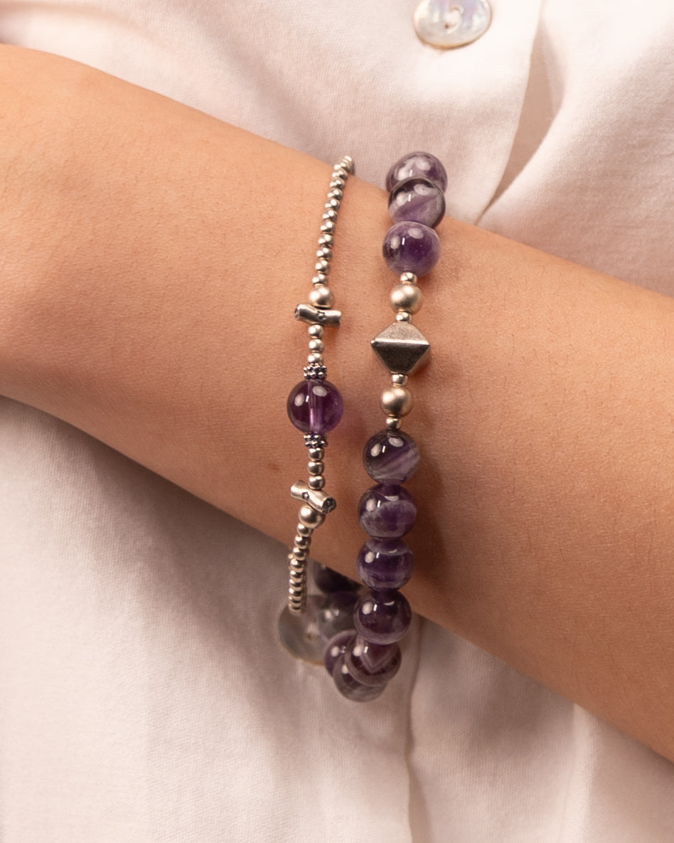 The Aligned Mind - Amethyst & Structured Silver Bracelet