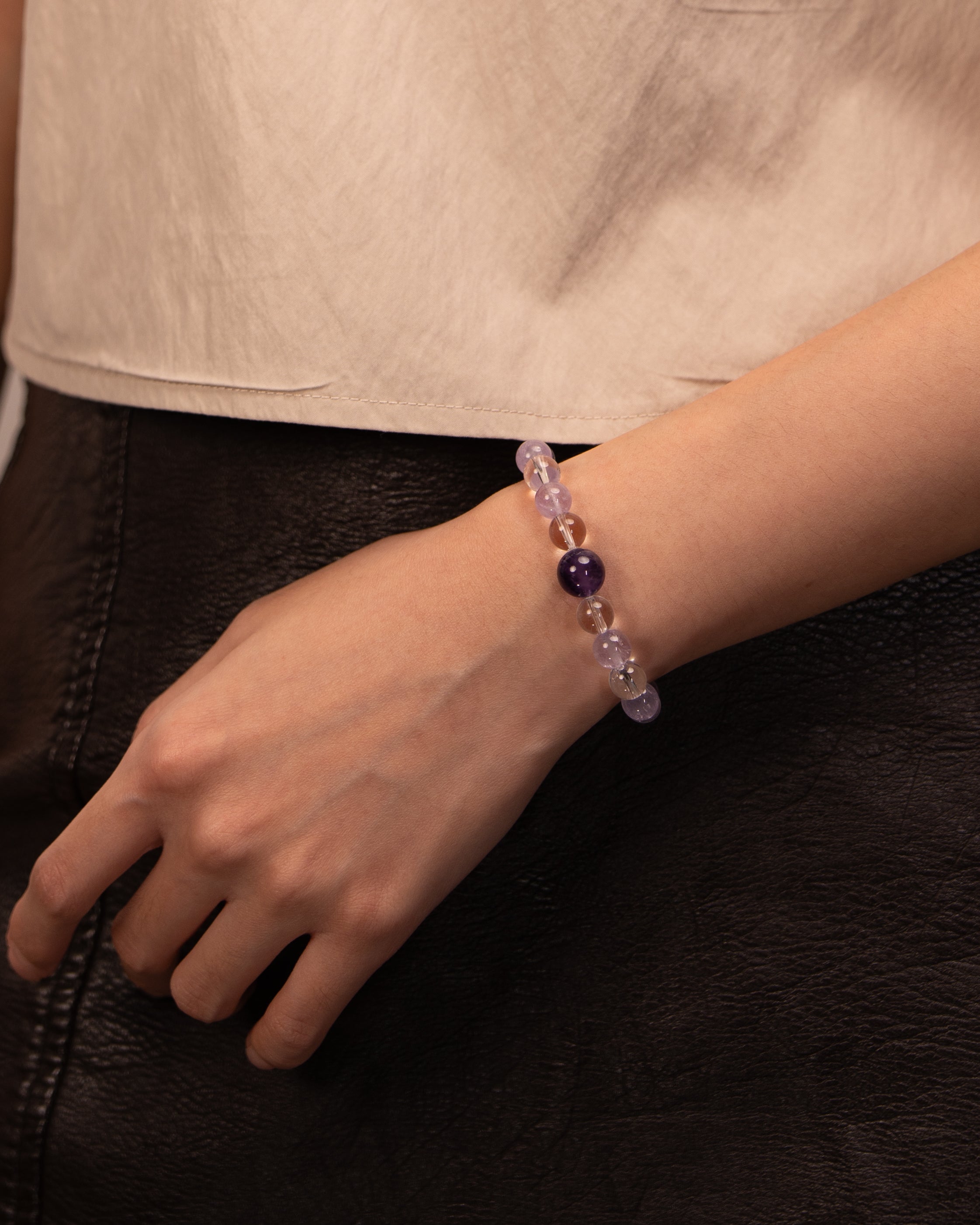Pyramid of Clarity - Amethyst & Clear Quartz Alignment Bracelet
