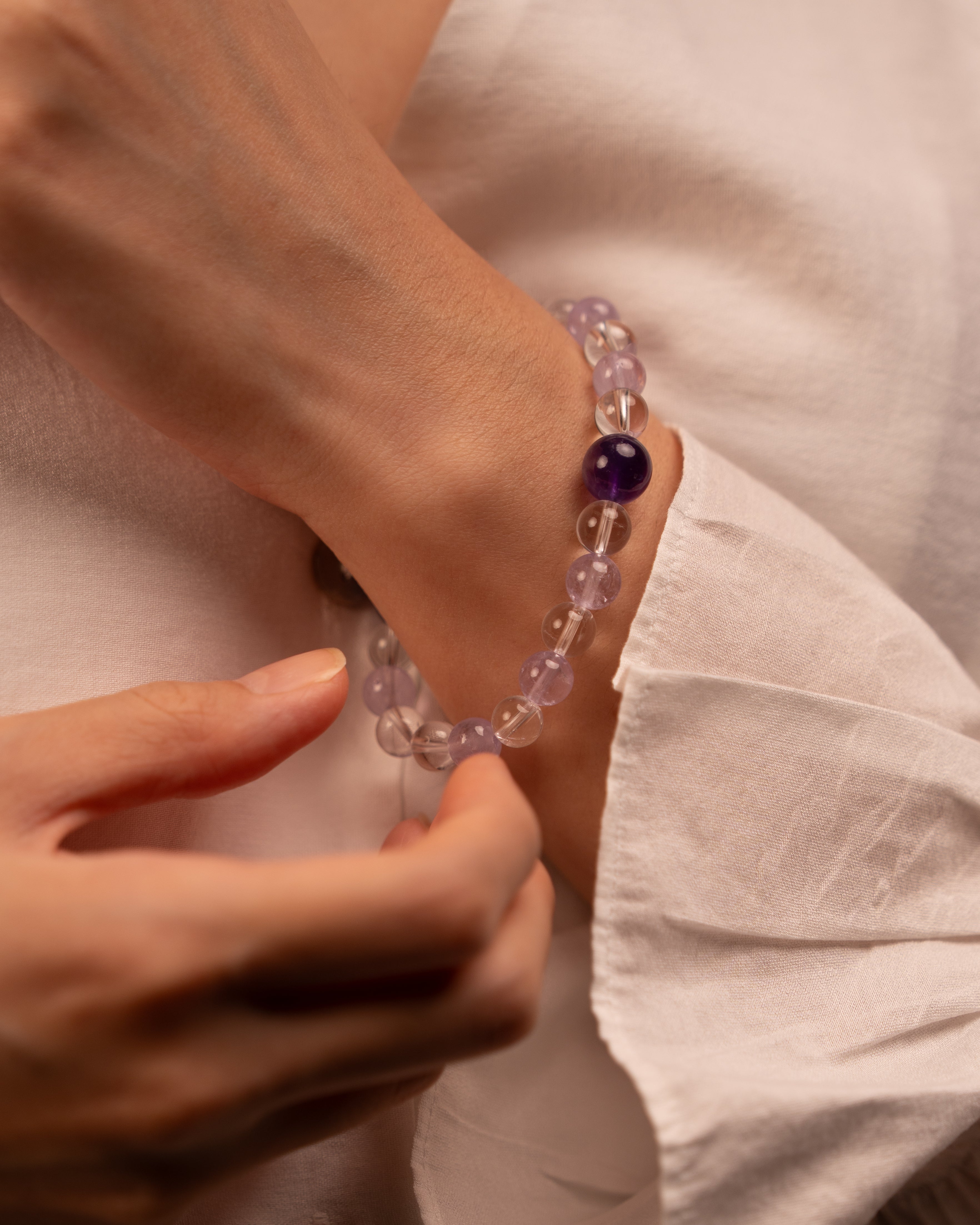 Pyramid of Clarity - Amethyst & Clear Quartz Alignment Bracelet