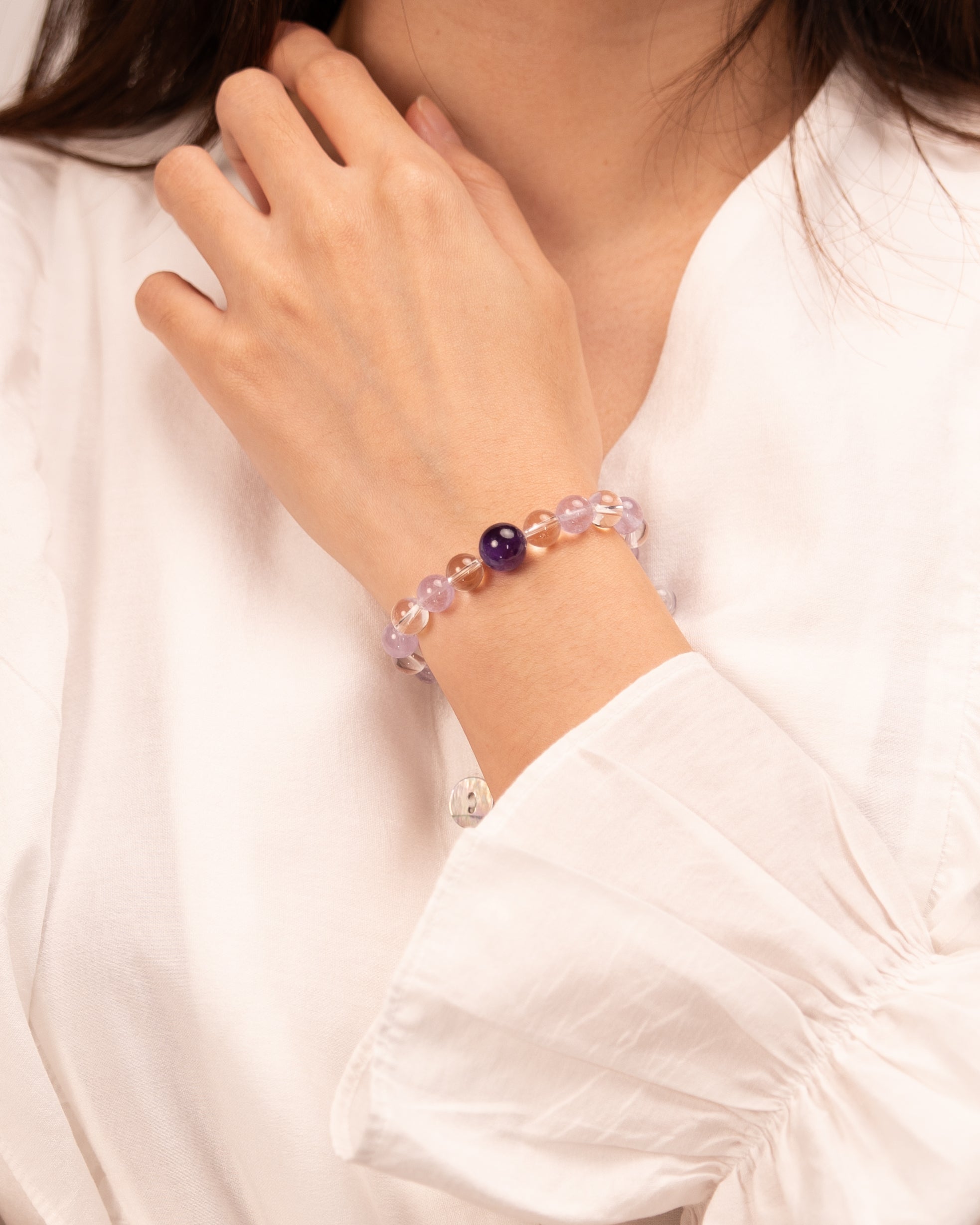 The Pyramid of Clarity - Amethyst & Clear Quartz Focus Bracelet