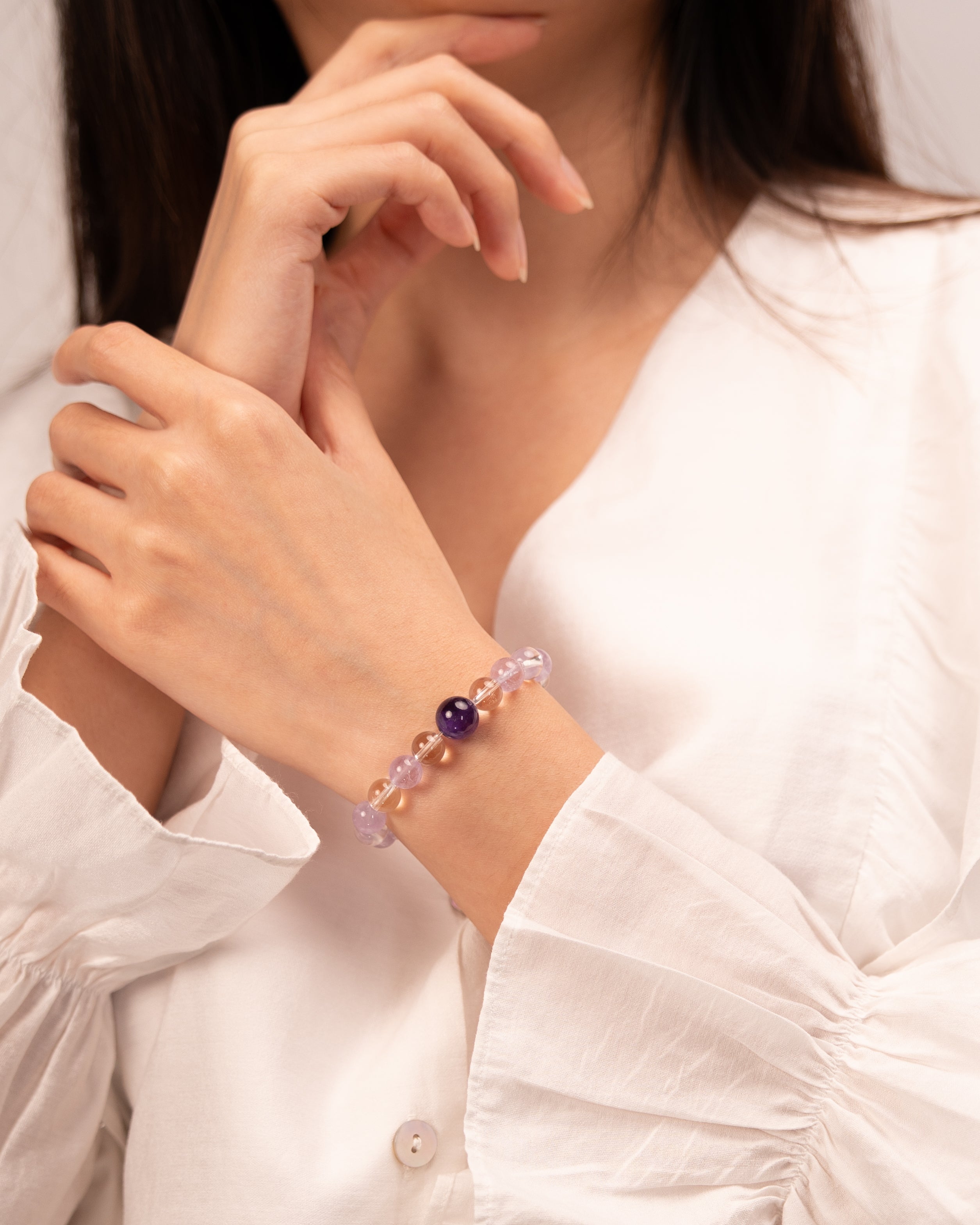 Pyramid of Clarity - Amethyst & Clear Quartz Alignment Bracelet