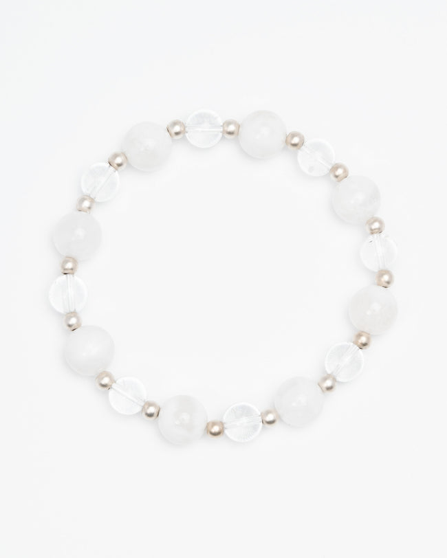 Aura Purification - White Snowflake Jade & Clear Quartz Bracelet Hover Image
