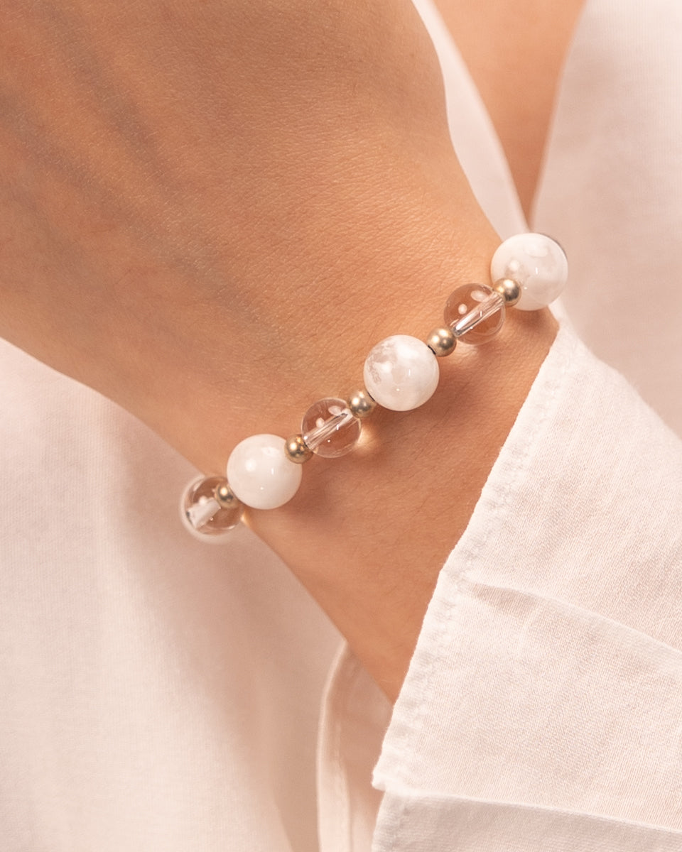 Aura Purification - White Snowflake Jade & Clear Quartz Bracelet