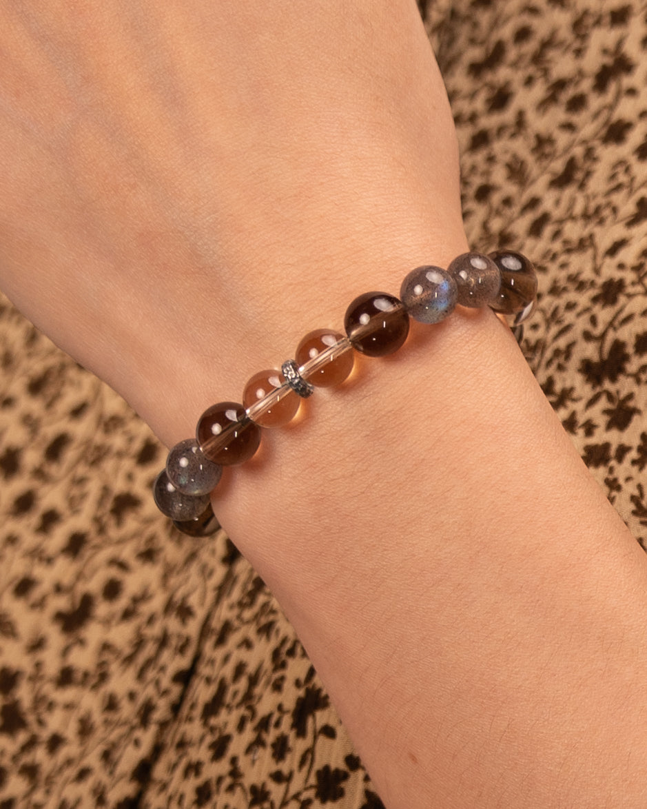 The Mystic's Veil - Moonstone, Labradorite & Smoky Quartz Intuition Bracelet