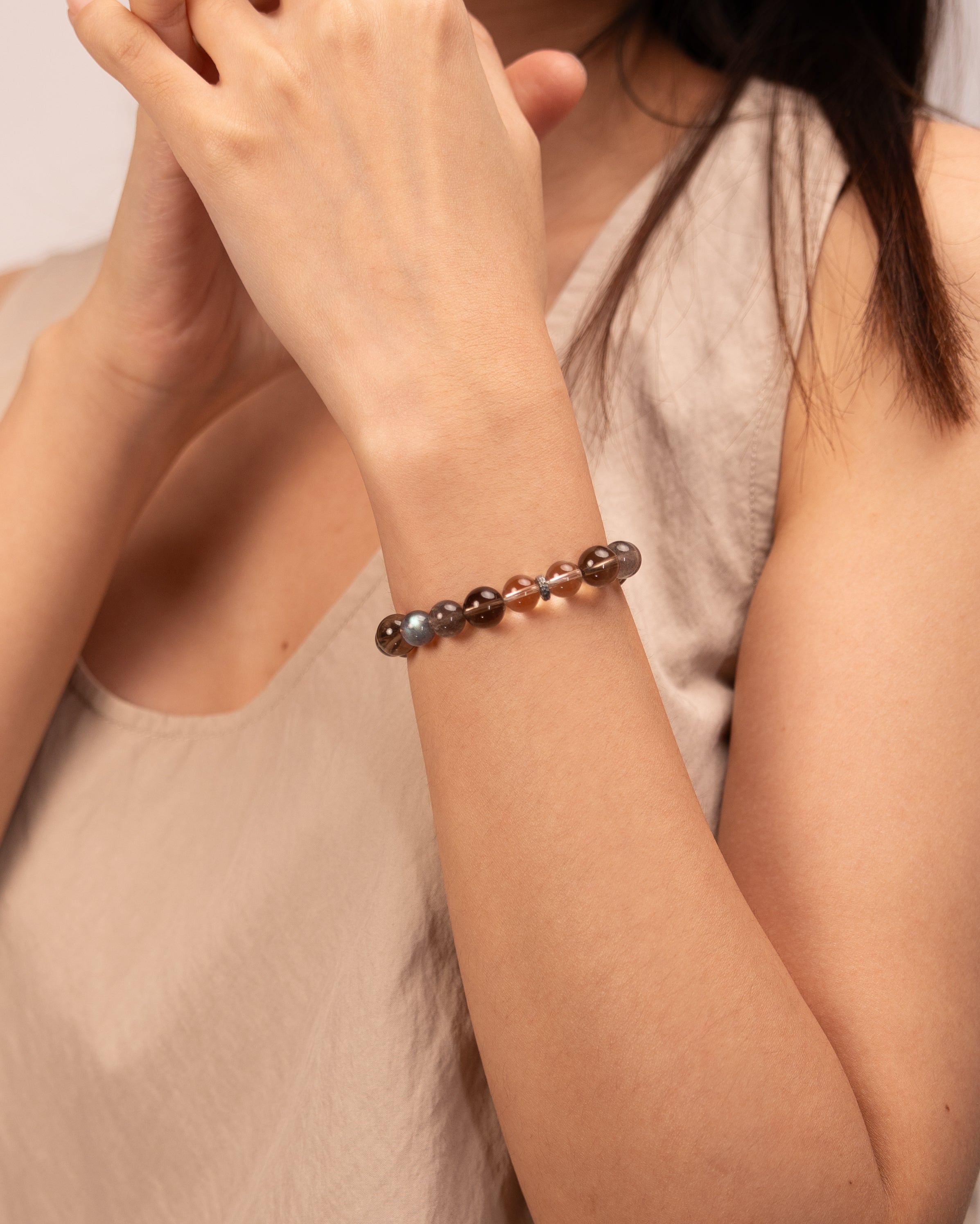 The Mystic's Veil - Moonstone, Labradorite & Smoky Quartz Intuition Bracelet
